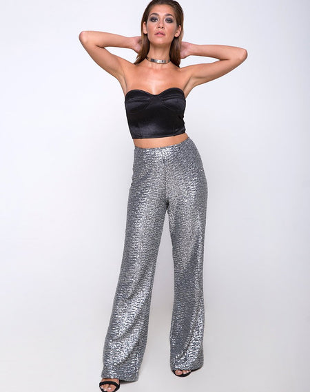 Prague Trouser in Mini Sequin Petrol