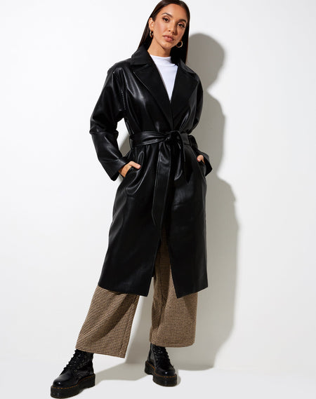 Assa Trench Coat in Black with Stripe Lining