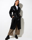 Duster Longline Coat in Pu Black