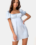 Purla Mini Dress in Satin Powder Blue