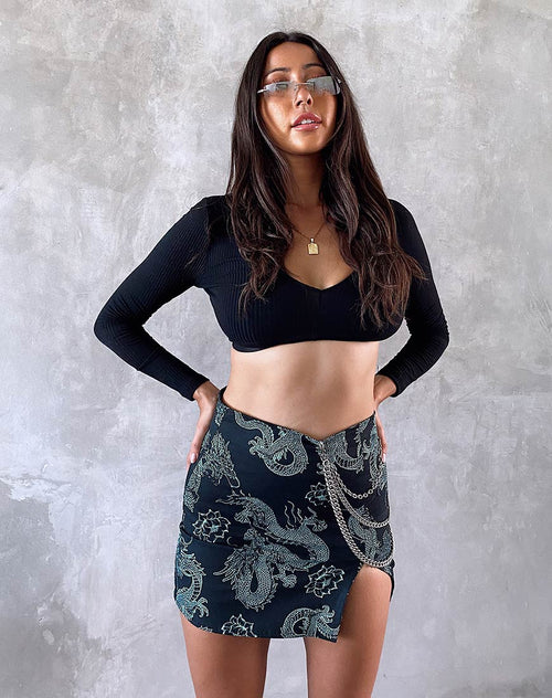 Wren Skirt in Dragon Flower Black and Mint