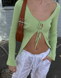 image of MOTEL X JACQUIE Sujata Cardi in Rib Knit Pastel Lime