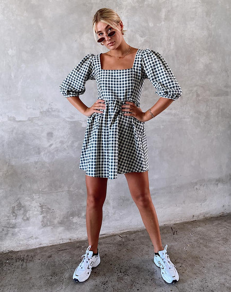 Kezie Skater Dress in Gingham Cream