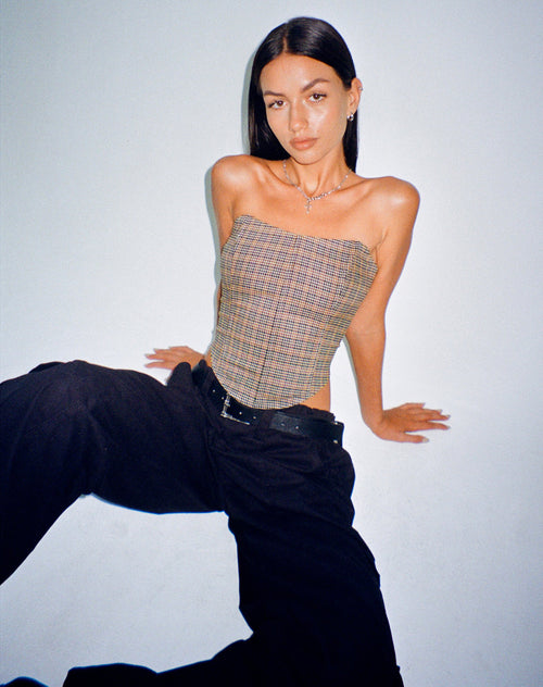 image of Kayashi Corset Top in Micro Brown Check