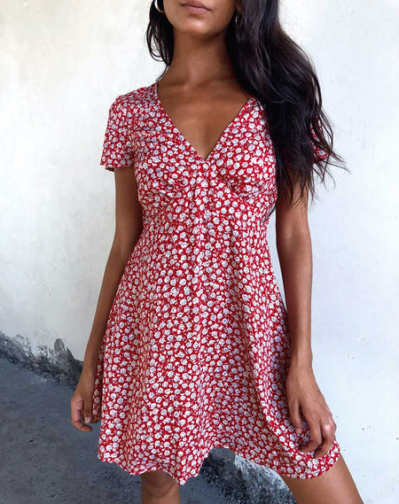 Laily Skater Dress in Floral Charm Red