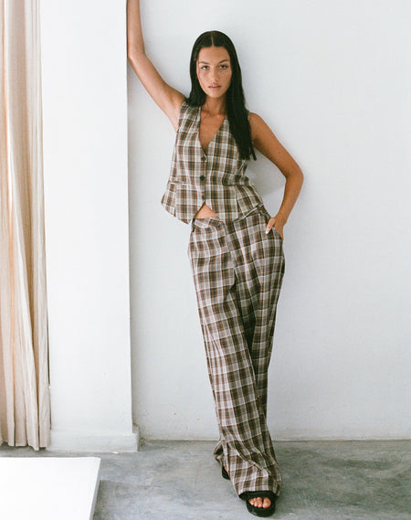 Motel X Olivia Neill Wibi Top in Check Tan Brown