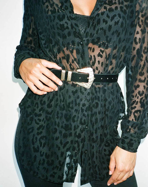 Phobe Shirt in Leopard Flock Net Black