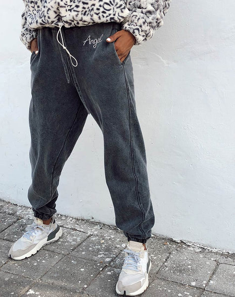 Image of Basta Jogger in Acid Washed Black with Angel Embro