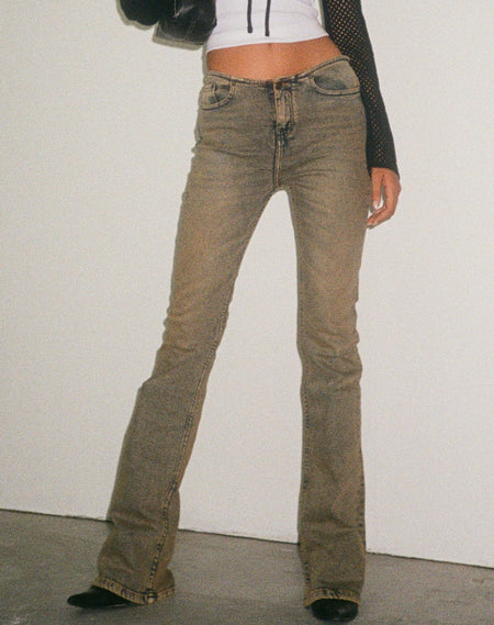 Frayed Low Rise Jeans in Brown Blue Acid