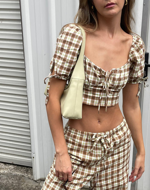 image of MOTEL X JACQUIE Auri Crop Top in Yellow Brown Check