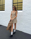 image of MOTEL X JACQUIE Eluned Day Dress in Yellow and Brown Check