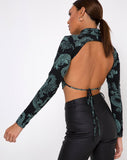 Quelia Top in Dragon Flower Black and Mint