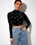 Quelia Crop Top in Black Cupid Stamp Silver