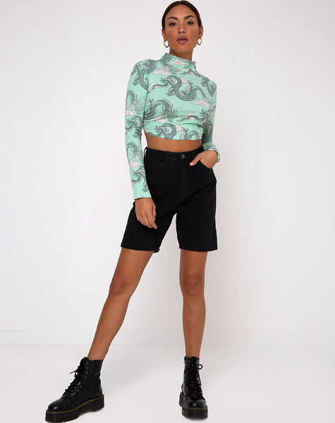 Quelia Crop Top in Chinese Dragon Neo Mint