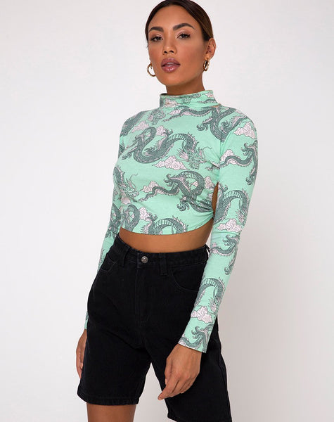 Quelia Crop Top in Chinese Dragon Neo Mint