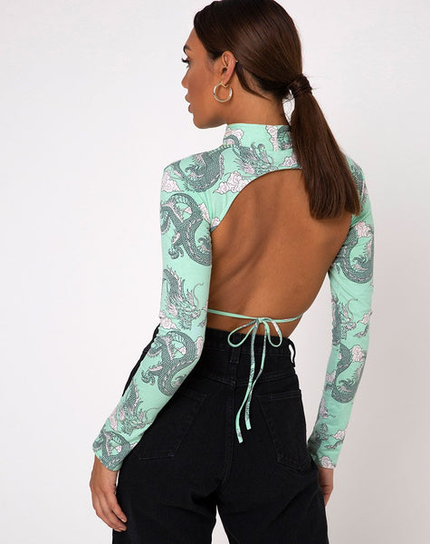 Quelia Crop Top in Chinese Dragon Neo Mint