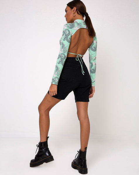 Quelia Crop Top in Chinese Dragon Neo Mint