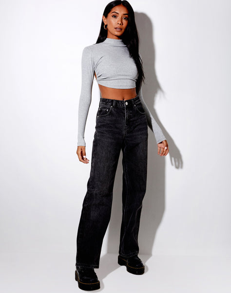 Quelia Crop Top in Rib Greymarl