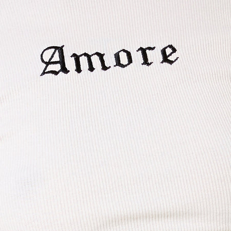 Quelia Crop Top in Rib Winter White 'Amore' Embro