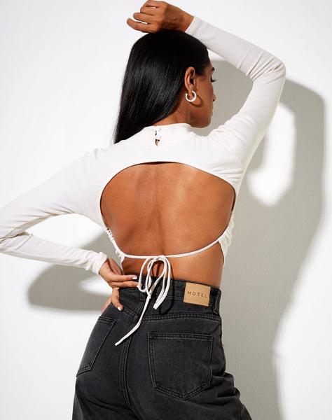 Quelia Crop Top in Rib Winter White 'Amore' Embro