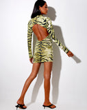 Quelin Backless Dress in Tiger Full Khaki Placement