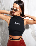 Quera Crop Top in Rib Black 'Deadly' Embro