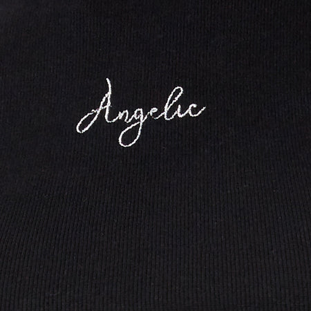 Quera Crop Top in Rib Black 'Angelic' Embro