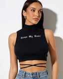 Quera Crop Top in Black 'Cross My Heart' Embro