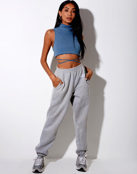 Quera Crop Top in Rib Mineral Blue