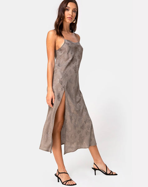 Quinty Dress in Satin Rose Silver Grey