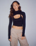 image of Raccet Long Sleeve Crop Top in Black