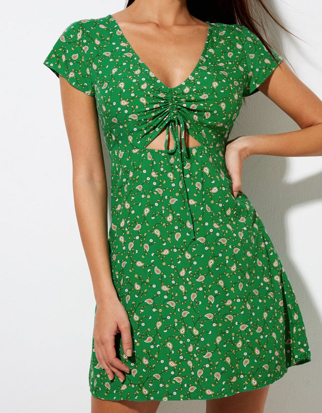 Image of Raela Mini Dress in Paisley Fun Green