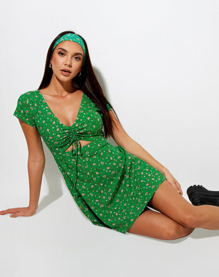 Jelita Mini Dress in Daisy Duke Green