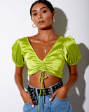 Image of Raemzi Crop Top in Satin Lime Green