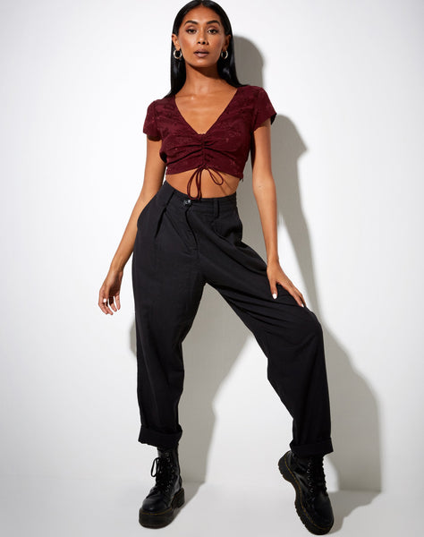 Raeto Crop Top in Satin Rose Burgundy