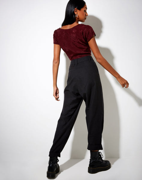 Raeto Crop Top in Satin Rose Burgundy