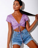 Raeto Crop Top in Satin Ditsy Rose Lavender