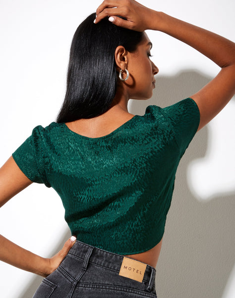 Raeto Crop Top in Satin Cheetah Forest Green