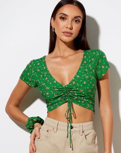 Image of Raeto Crop Top in Paisley Fun Green