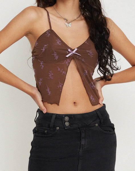 Image of Rama Cami Top in Flower Stem Flock Brown