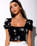 Raquel Crop Top in Mono Flower Black