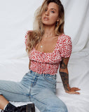 Raquel Crop Top in Ditsy Butterfly Peach and Red