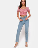 Raquel Crop Top in Ditsy Butterfly Peach and Red