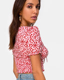 Raquel Crop Top in Ditsy Butterfly Peach and Red