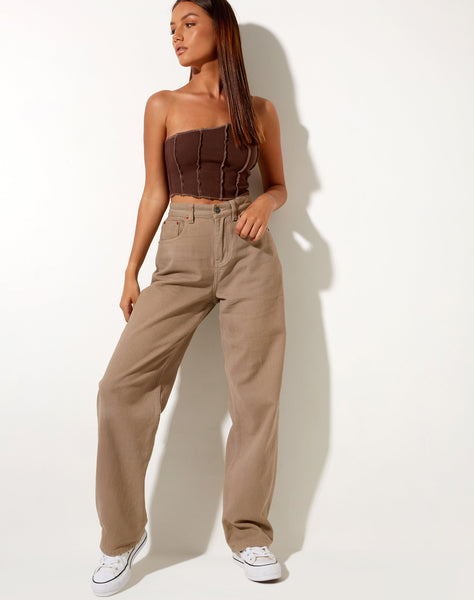 Rara Crop Top in Rib Deep Mahogany with Brown Stitching