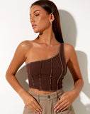 Rara Crop Top in Rib Deep Mahogany with Brown Stitching