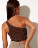 Rara Crop Top in Rib Deep Mahogany with Brown Stitching