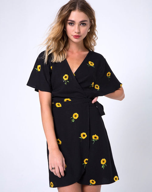 Rawa Wrap Dress in Ditsy Sunflower