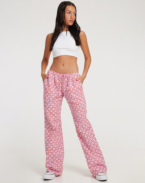 image of Raya Wide Leg Trousers in Apple Check Blush Red