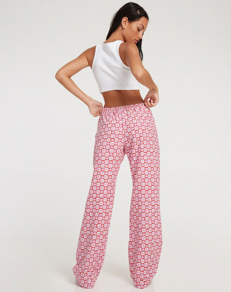 image of Raya Wide Leg Trousers in Apple Check Blush Red